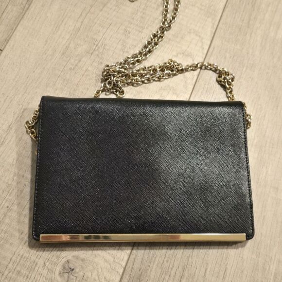 Halogen black genuine saffiano leather clutch crossbody purse wallet with chain - Picture 2 of 11